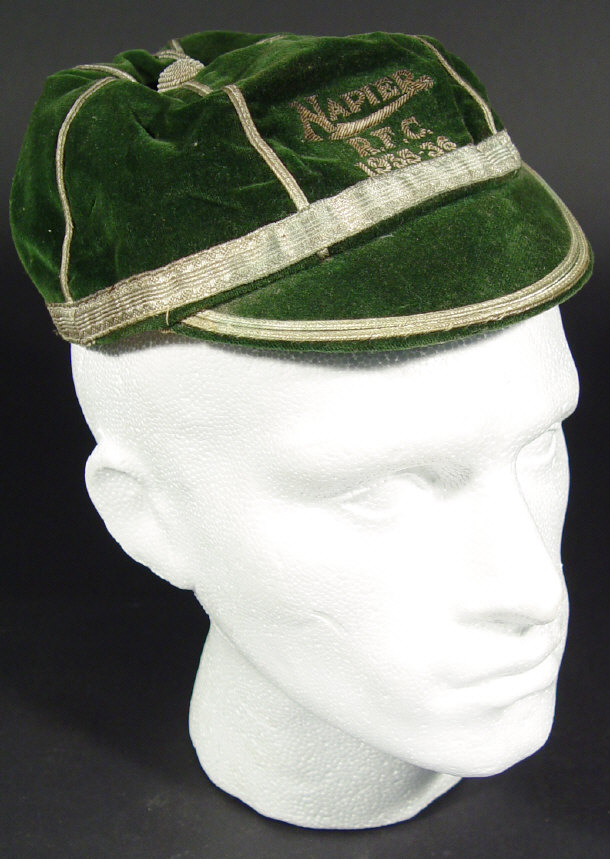 Appraisal: Napier RFC - green velvet rugby cap with silver embroidery