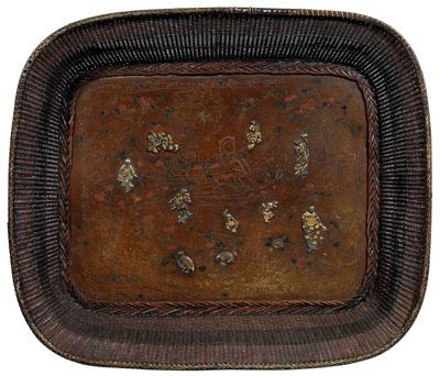 Appraisal: Monumental Japanese copper tray interior with etched and pigmented landscape