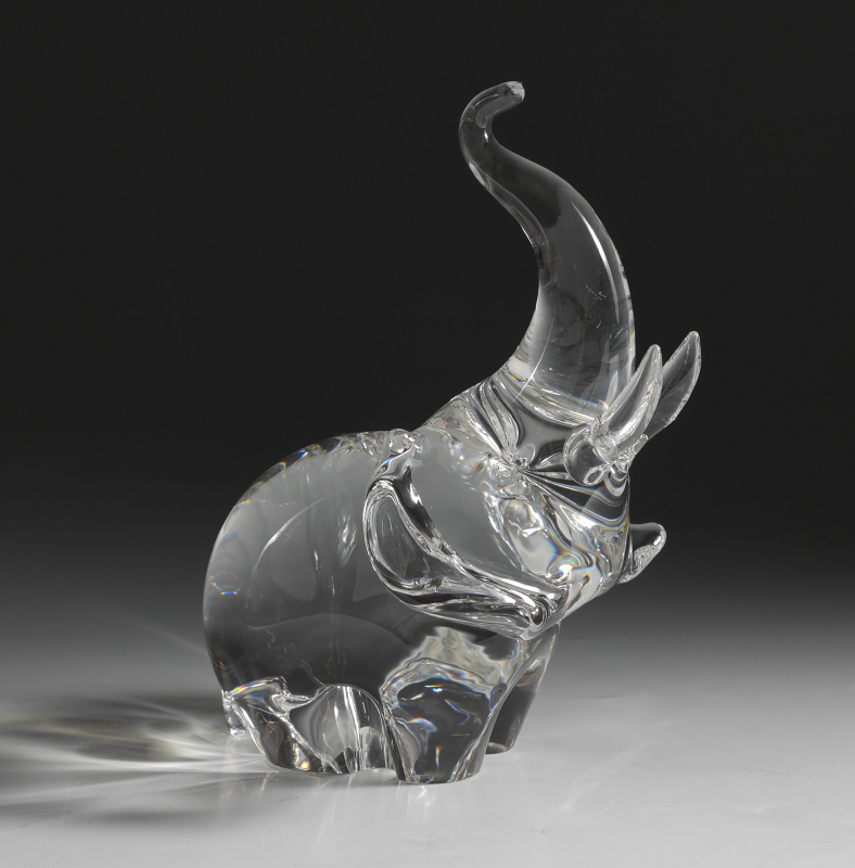 Appraisal: STEUBEN GLASS TRUMPETING ELEPHANT Designed by James Houston signed Steuben