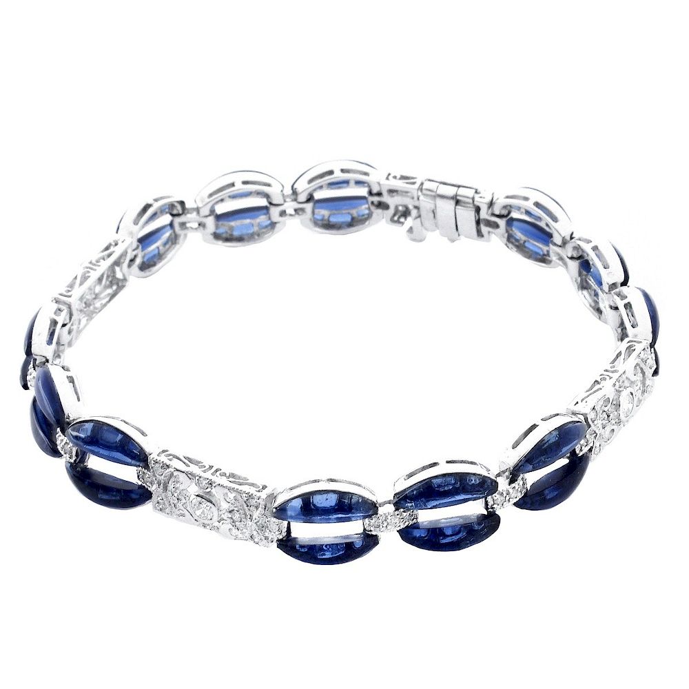 Appraisal: Sapphire Diamond and K Gold Bracelet Approx Carat TW Sapphire