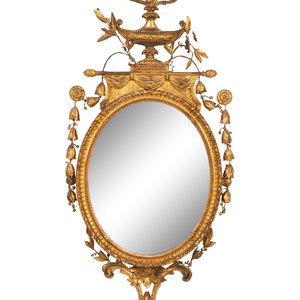 Appraisal: A Neoclassical Style Giltwood Oval Mirror th Century Height x