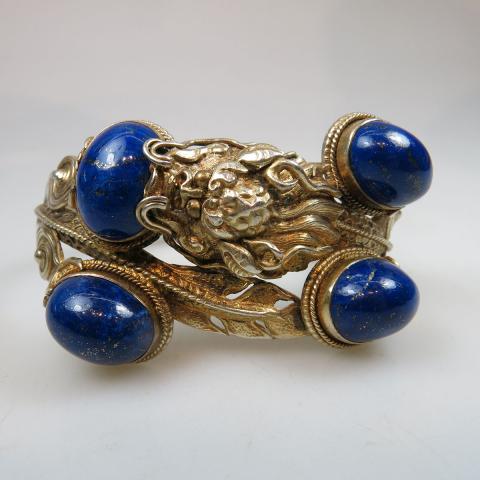 Appraisal: Sterling Silver Gilt Hinged Bangle set with oval lapis cabochons