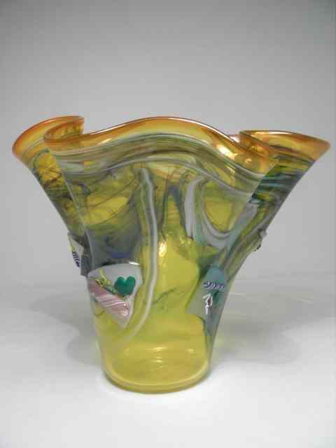 Appraisal: Handkerchief-style art glass vase Colors of yellow fading to green