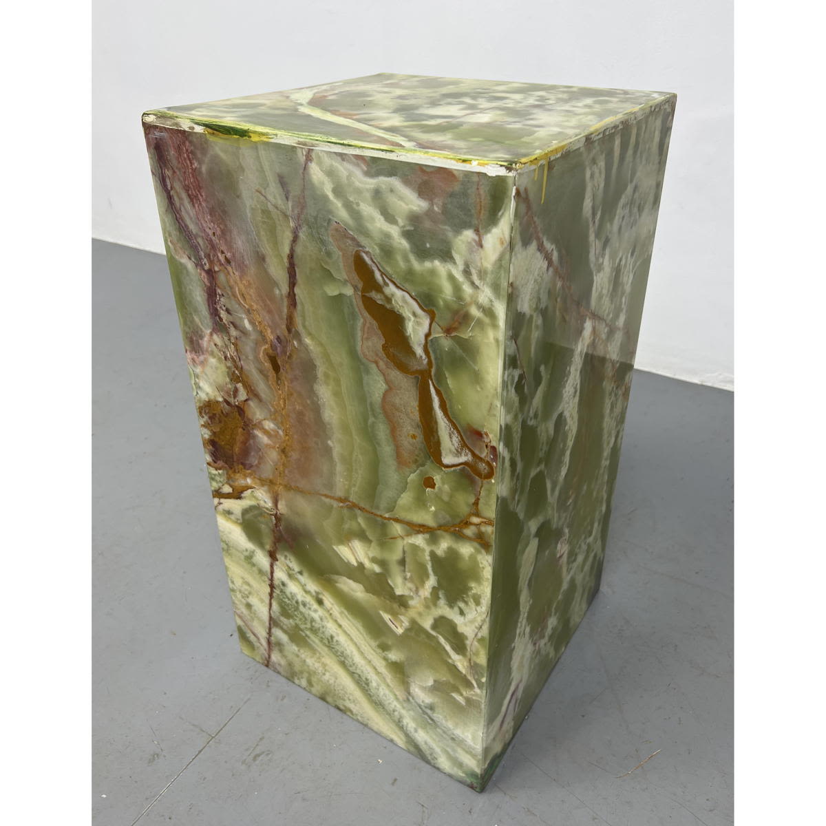 Appraisal: Green Onyx Square Pedestal with extensive repairs Very heavy Dimensions