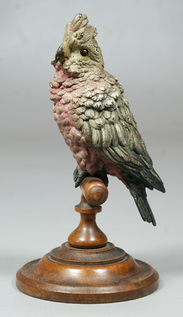 Appraisal: Cold painted bronze parrot on a turned walnut base in