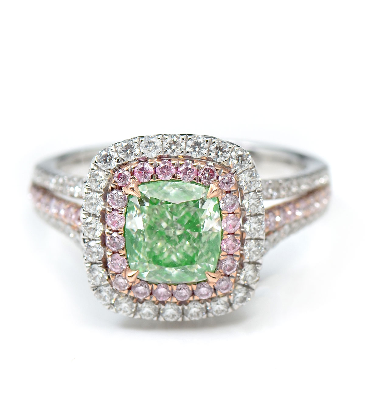 Appraisal: RARE K GREEN WHITE PINK DIAMOND RING The featured green