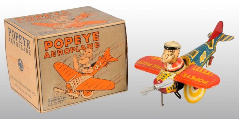 Appraisal: Marx Popeye Aeroplane Toy in Original Box Description Circa Tin