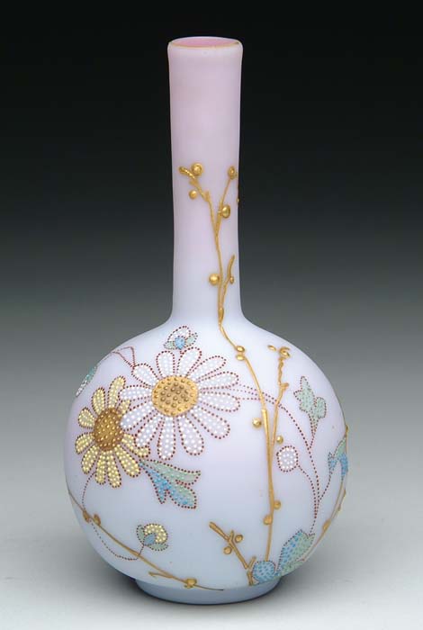 Appraisal: EXTREMELY RARE MT WASHINGTON PEACH BLOW DECORATED VASE IN THE