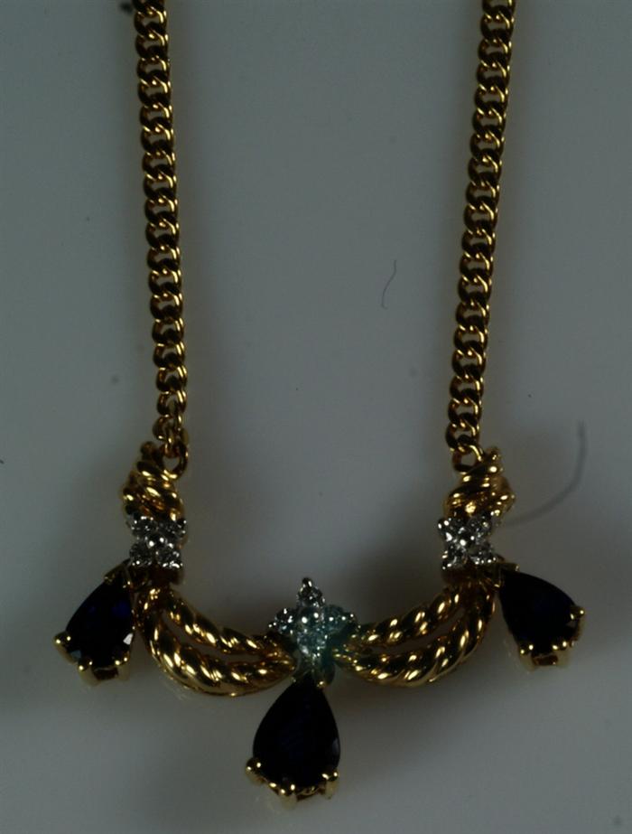 Appraisal: Unmarked YG diamond sapphire necklace dwt Estimate -