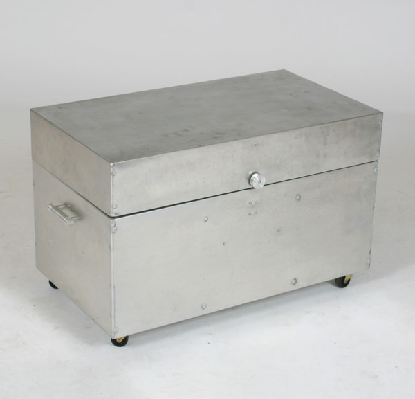 Appraisal: Machine Age style aluminum rolling chest with dividers H x