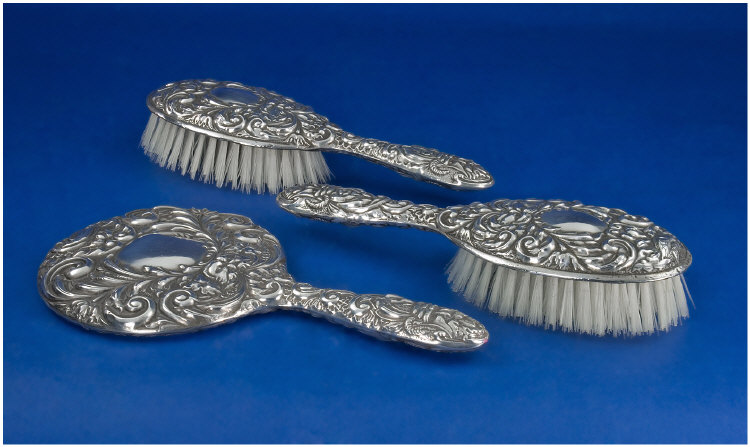 Appraisal: Silver Piece Brush And Mirror Set The Whole With Embossed