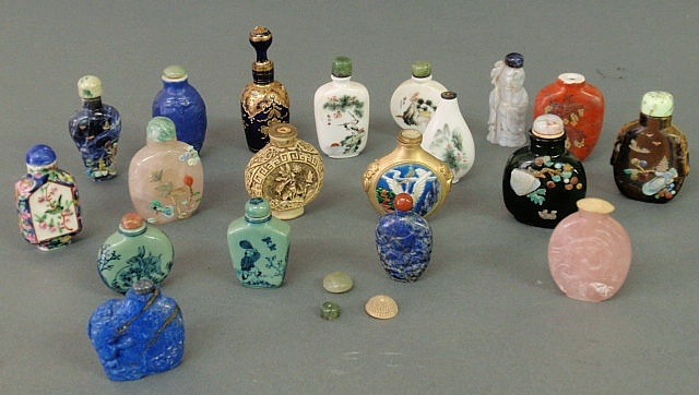 Appraisal: Nineteen oriental snuff bottles- carved quartz porcelain etc approx h