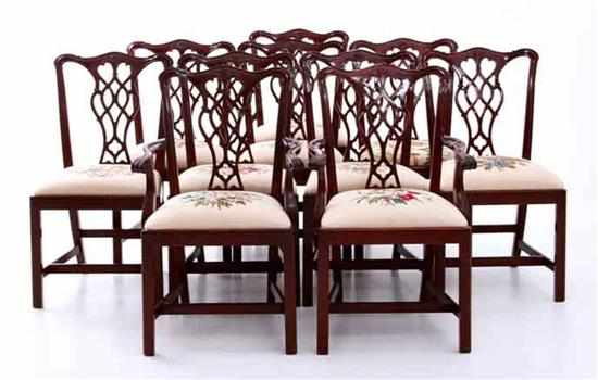 Appraisal: Set of ten Chippendale style carved mahogany dining chairs by