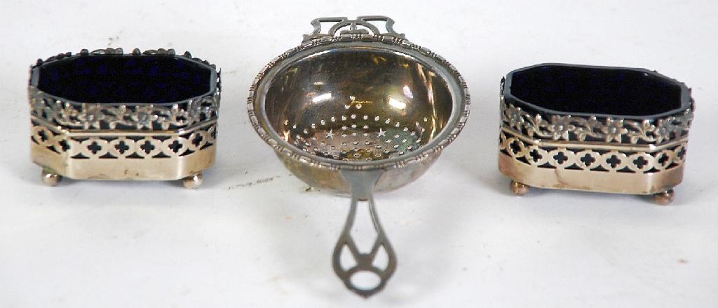 Appraisal: PAIR OF LATE VICTORIAN SILVER SALTS canted oblong form with