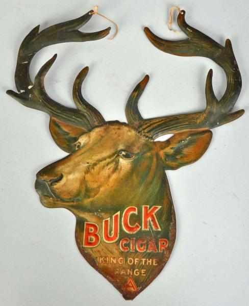 Appraisal: Tin Buck Cigar Figural Advertising Sign Description Harder-to-find piece in