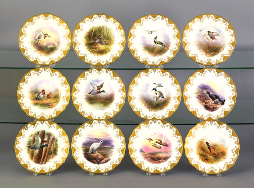 Appraisal: Set of twelve Cauldon dessert plates with hand painted game