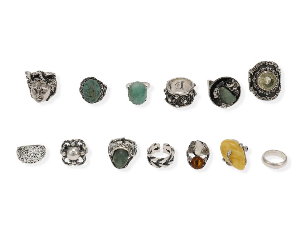 Appraisal: A group of modernist silver rings Fourth-Quarter of th Century