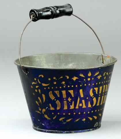 Appraisal: 'SEASIDE'' SAND PAIL Very early tin sand pail painted in