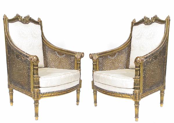 Appraisal: A pair of Neoclassical style giltwood bergeres first half th