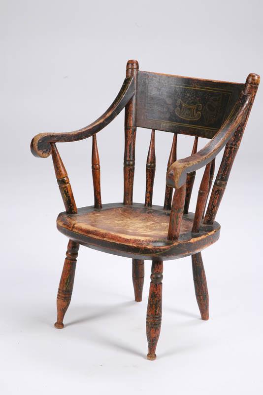 Appraisal: CHILD'S DECORATED ARMCHAIR Probably New England - mixed woods including