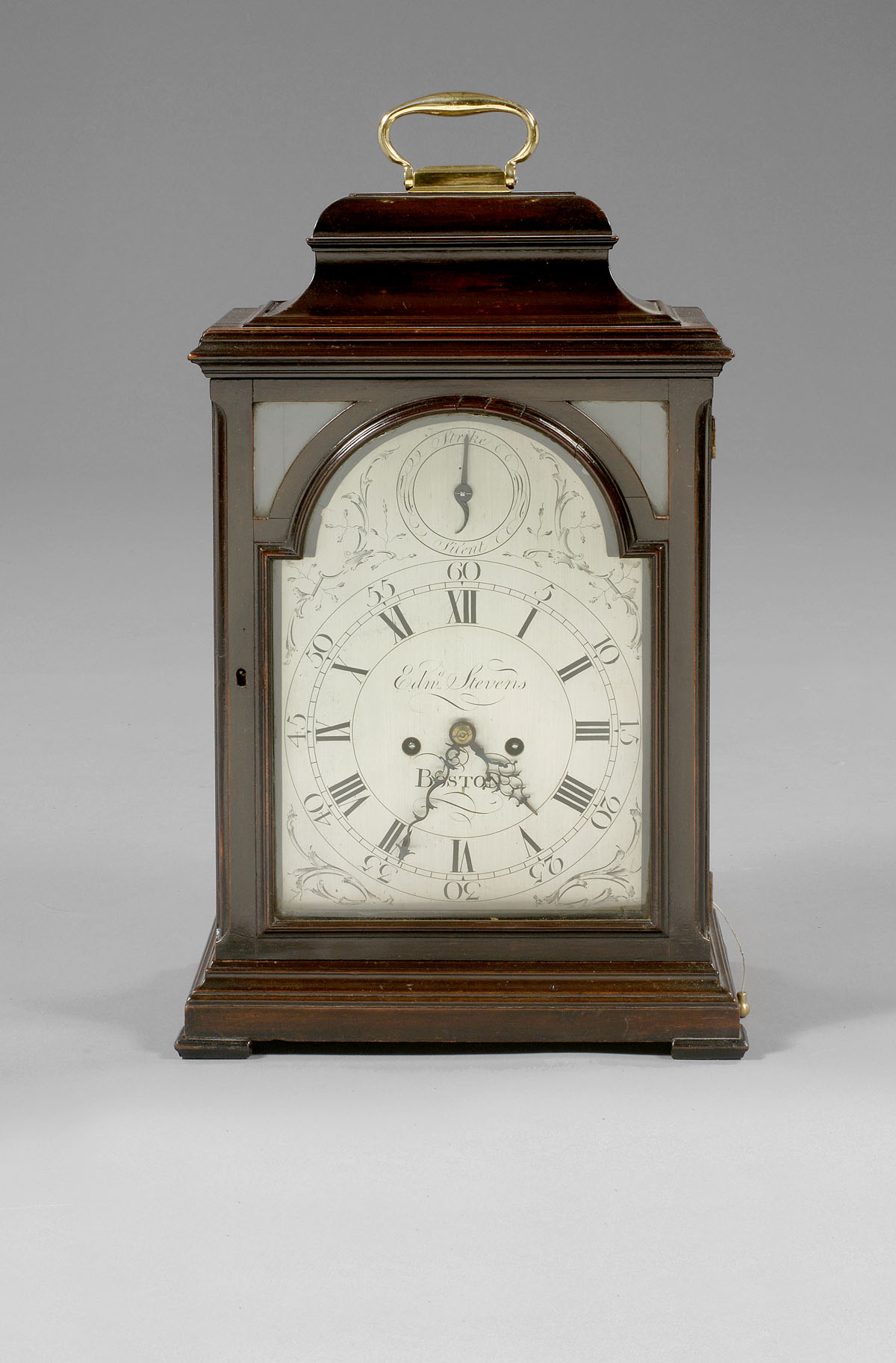 Appraisal: ENGLISH MAHOGANY BRACKET CLOCK EDWARD STEVENS OF BOSTON The brass