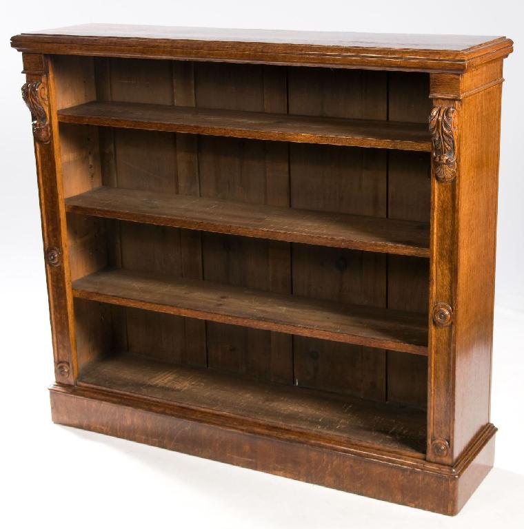 Appraisal: OAK OPEN BOOKCASE LATE th CENTURY with moulded top above