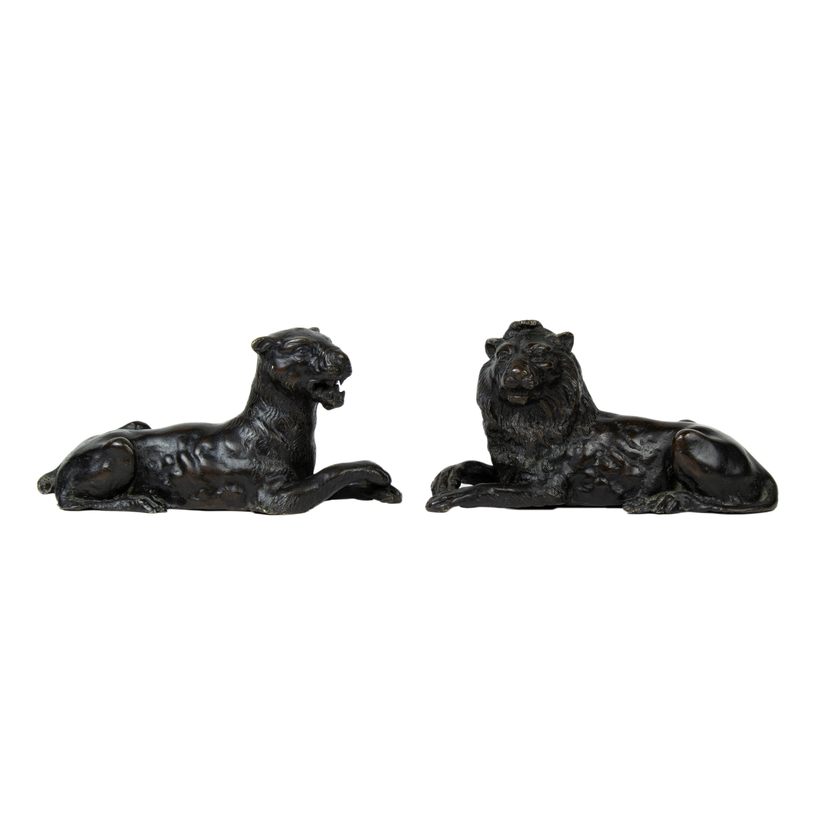 Appraisal: CONTINENTAL BRONZE STUDIES OF A LION AND LIONESS A pair