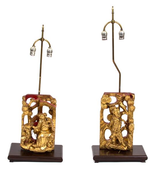 Appraisal: Sale Lot A Pair of Gilt and Lacquered Chinese Temple