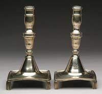 Appraisal: IMPORTANT PAIR OF EARLY CONTINENTAL SQUARE BASE BRASS FOOTED CANDLESTICKS