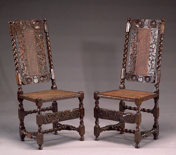 Appraisal: A set of six English Baroque walnut and cane chairs