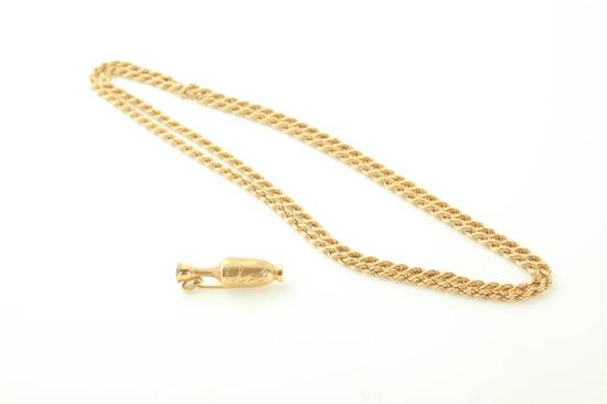 Appraisal: K GOLD ROPE CHAIN AND PENDANT '' long rope chain