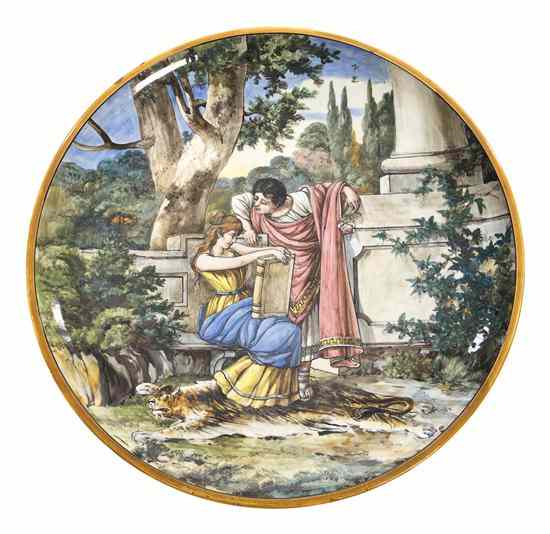 Appraisal: A Continental Ceramic Charger decorated with a courting couple in