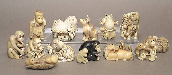 Appraisal: A group of eighteen animal netsuke Made of ivory some