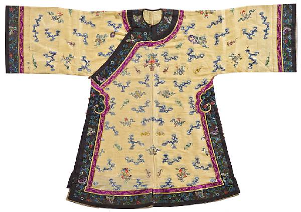 Appraisal: A lady's yellow gauze informal robe with embroidered decoration Late