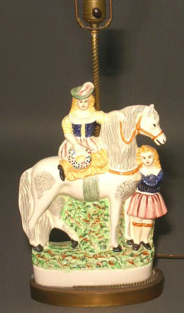 Appraisal: Staffordshire figural group lamp h top of figure w x