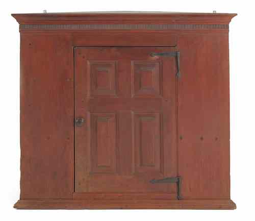 Appraisal: Lancaster County Pennsylvania walnut hanging corner cupboard th c the