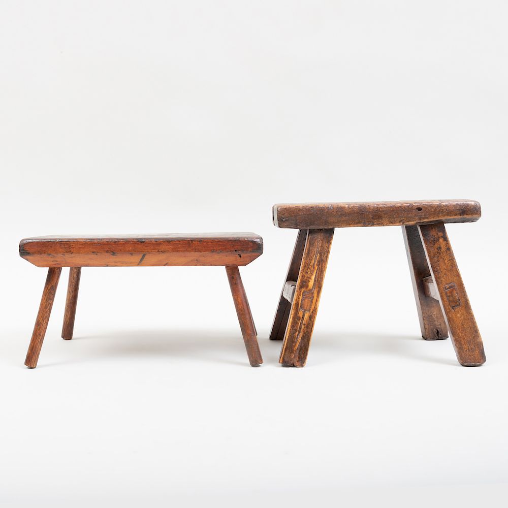 Appraisal: Two Primitive Wood Stools x x in Property From the