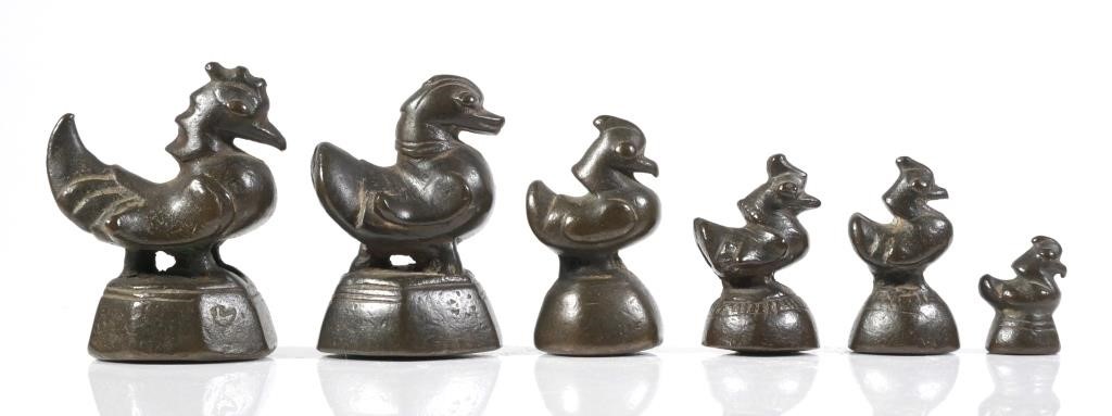 Appraisal: Six piece set of bronze weights bird form Largest is