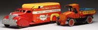 Appraisal: LOT OF TWO TIN TRUCKS A Strauss tip top dump