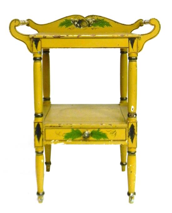 Appraisal: th C painted wash stand pine early mustard paint scalloped