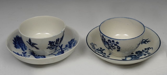 Appraisal: A FIRST PERIOD WORCESTER TEA BOWL and saucer 'Birds in