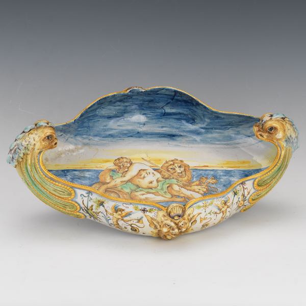 Appraisal: ITALIAN MAJOLICA CENTERPIECE BOWL x x Shallow wide dish of