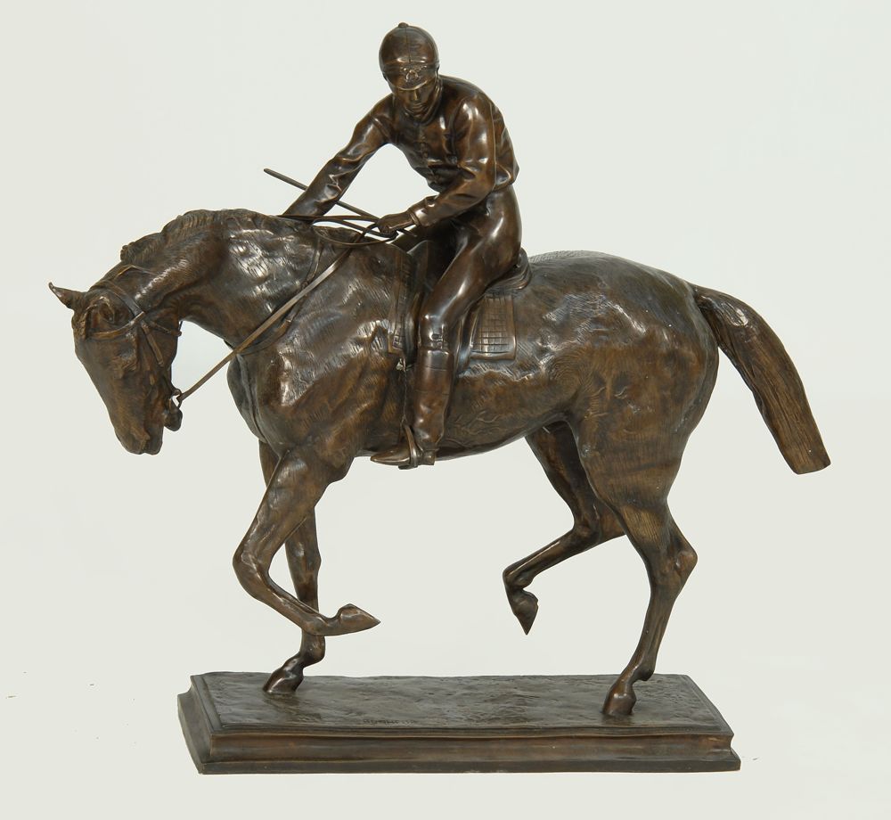 Appraisal: BRONZE FIGURE GROUP Of a jockey on a trotting horse