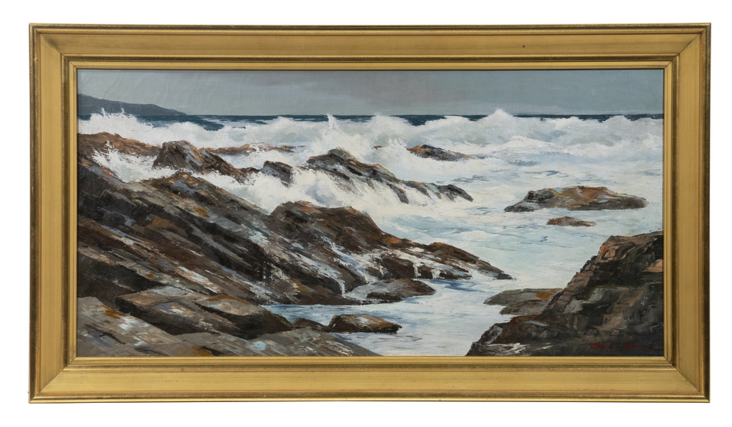 Appraisal: JOHN E HARRIS TH C MAINE Seascape with Crashing Whitecaps