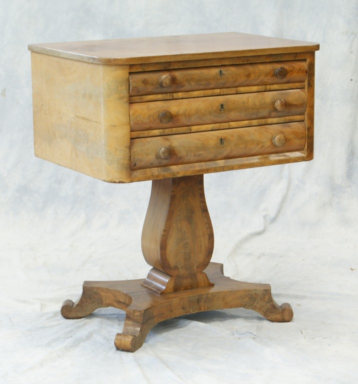 Appraisal: Mahogany Federal -drawer work table with solid lyre platform base