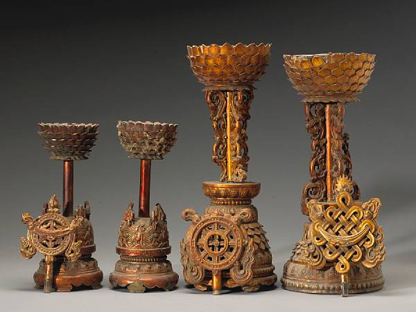 Appraisal: An assembled group of four Sino-Tibetan gilt lacquered stands for