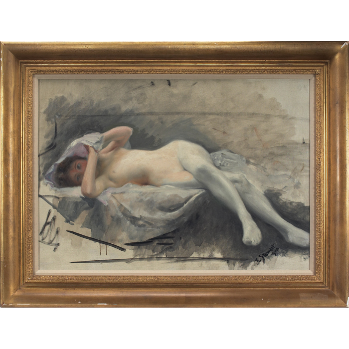 Appraisal: Julius LeBlanc Stewart American - Reclining Nude c oil on