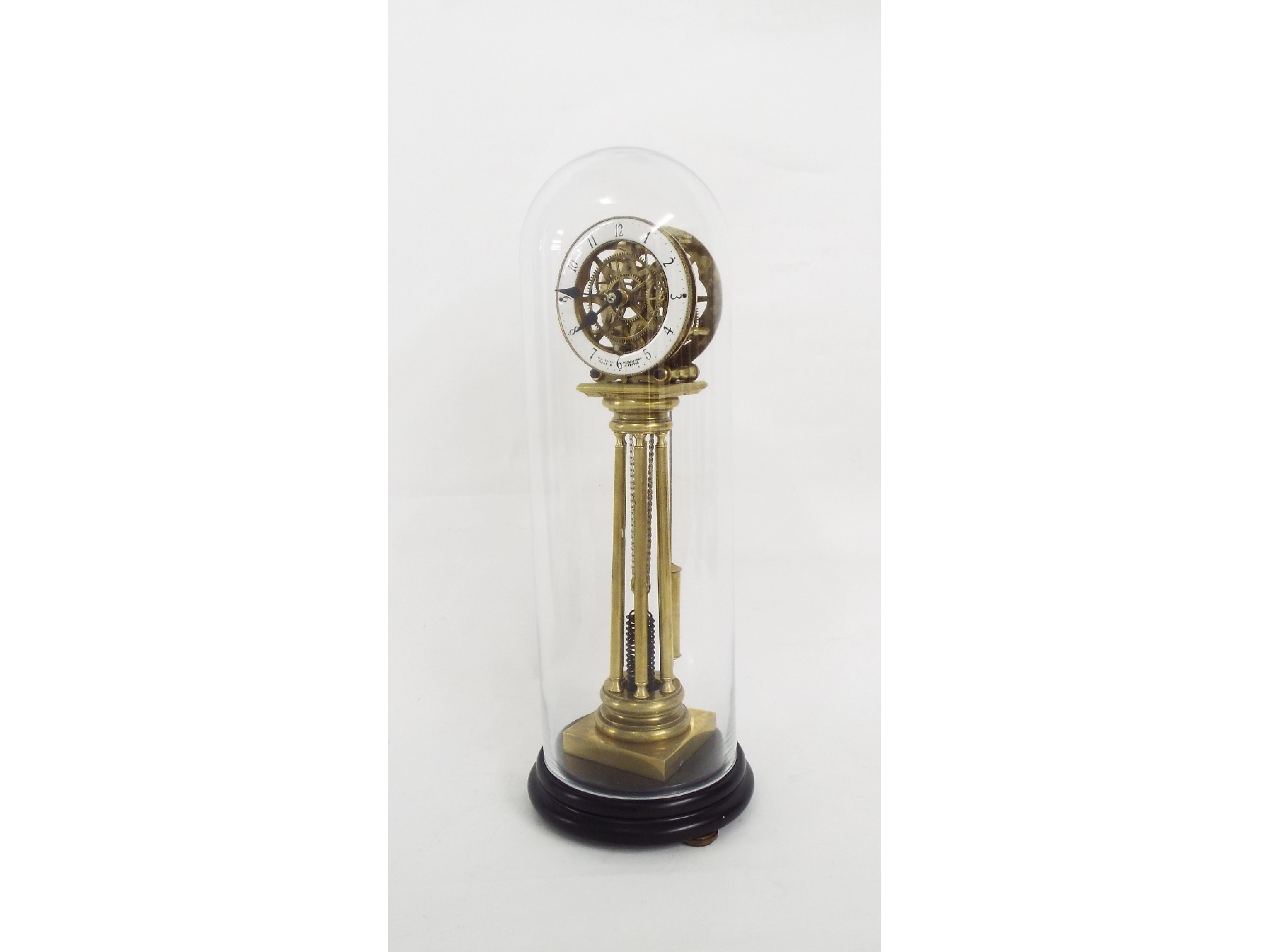 Appraisal: Reproduction single fusee spring-up skeleton clock under a glass dome