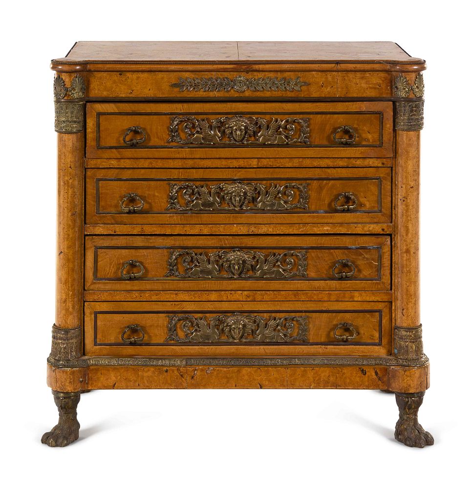 Appraisal: An Empire Style Gilt Metal Mounted Burlwood Chest of Drawers