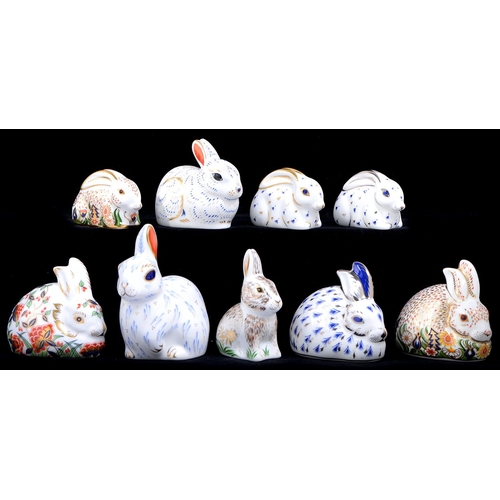 Appraisal: Nine Royal Crown Derby Rabbit paperweights Rowsley Rabbit commissioned by